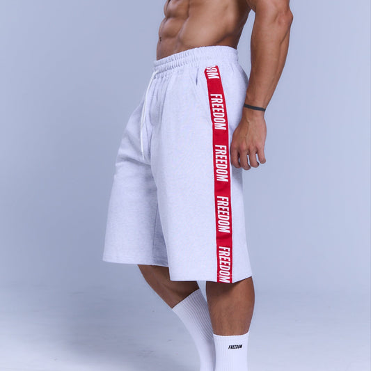 FREEDOM TAPE LOGO 純棉七分短褲｜白色紅邊