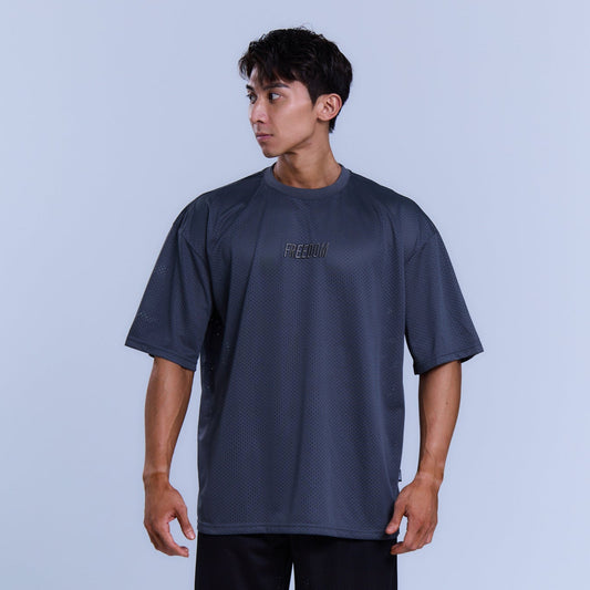 Freedom Logo Mesh Oversize 上衣｜深灰色