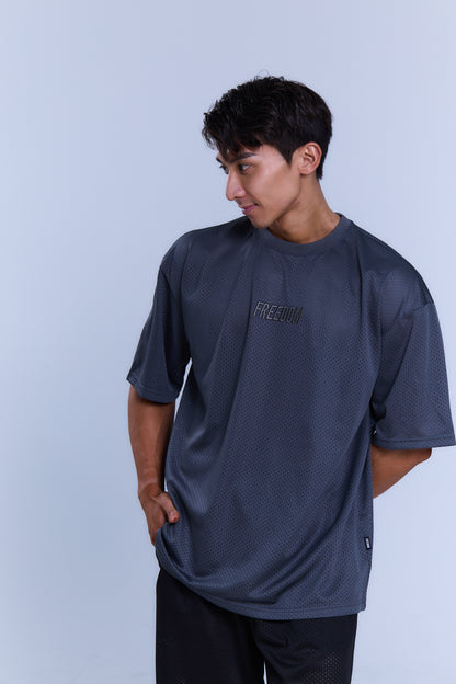 Freedom Logo Mesh Oversize 上衣｜深灰色