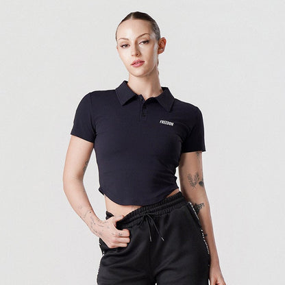 機能領口短版修身上衣｜黑色