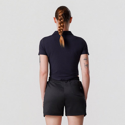機能領口短版修身上衣|黑色